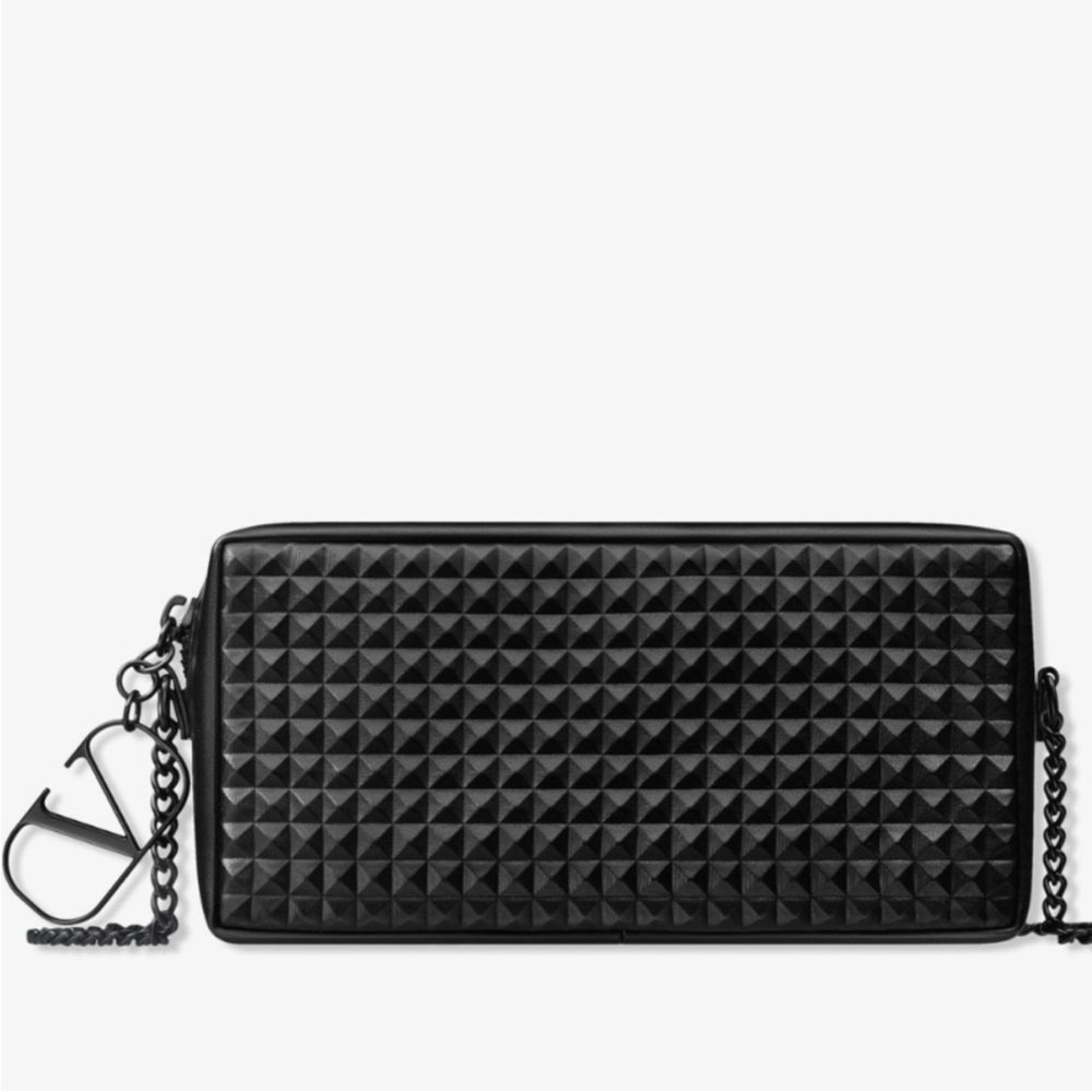 Valentino Black Quilted Studded Crossbody Bag with Logo Charm